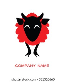 Sheep vector illustration for logo, sign, emblem. Funny sheep vector silhouette. Unique Sheep with red furr. Black sheep with horn. Devilish sheep. Cute sheep stock clip art. Isolated. Eps 10. 