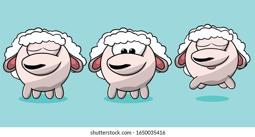 Sheep Vector illustration standing and jumping on a Blue background