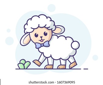 Sheep in vector. Lamb illustration in modern flat style. Cute cartoon lamb on a pastel background.