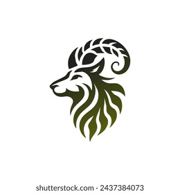 Sheep vector logo with black and dark green color gradations, on a white background.
