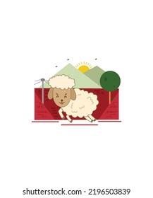 Sheep vector with the scenic background 