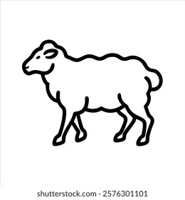 Sheep Walking Vector Outline Icon on White Background