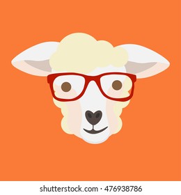 Sheep wearing glasses vector illustration.  A sheep or lamb looks like a teacher wearing glasses. 