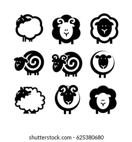 Sheep white black, isolated, set, logo.