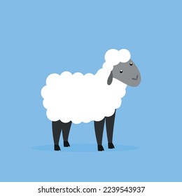 Sheep with white wool - side view, illustration, vector