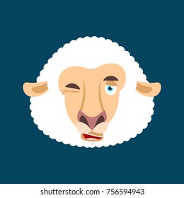 Sheep winking face avatar. Ewe Farm Animal happy emoji. Vector illustration