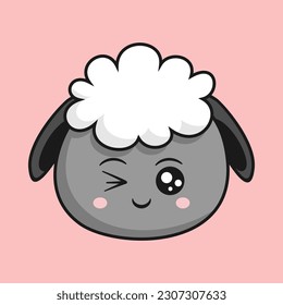 Sheep Winking Face Cartoon Head Sheep Sticker