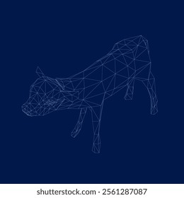 sheep wireframe vector, Sheep contour isolated on blue background. Vector illustration