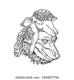 sheep wolf monoline badge design