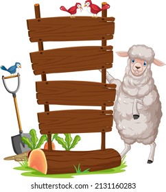 Sheep with wooden sign banner illustration