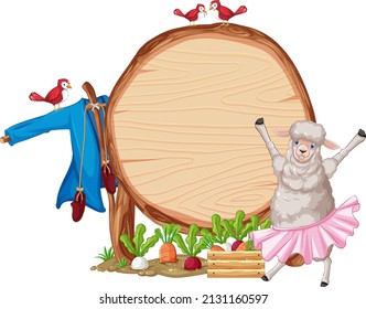 Sheep with wooden sign banner illustration