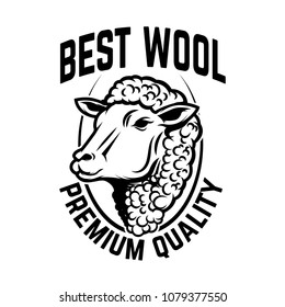 Sheep wool factory emblem template. Sheep head. Design element for logo, label,sign. Vector image