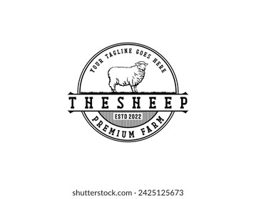 Sheep wool factory emblem template. Sheep head. Design element for logo, label,sign. Vector image