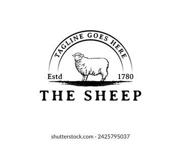 Sheep wool factory emblem template. Sheep head. Design element for logo, label,sign. Vector image