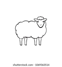 Sheep with wool hand drawn outline doodle icon. Vector sketch illustration of lamb for print, web, mobile and infographics isolated on white background.