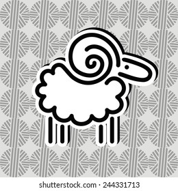 sheep for wool line emblem label design on the background of the coils