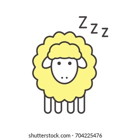 Sheep with zzz symbol color icon. Counting sheep to sleep. Isolated vector illustration