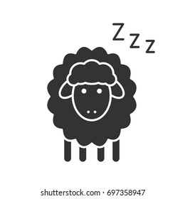 Sheep with zzz symbol glyph icon. Silhouette symbol. Counting sheep to sleep. Negative space. Vector isolated illustration
