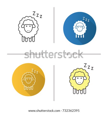 Sheep with zzz symbol icon. Flat design, linear and color styles. Counting sheep to sleep. Isolated vector illustrations