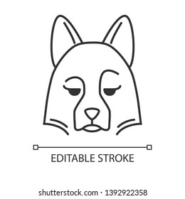 Sheepdog cute kawaii linear character. Thin line icon. Dog with pensive muzzle. Domestic doggie with sad eyes. Quality considering animal. Vector isolated outline illustration. Editable stroke