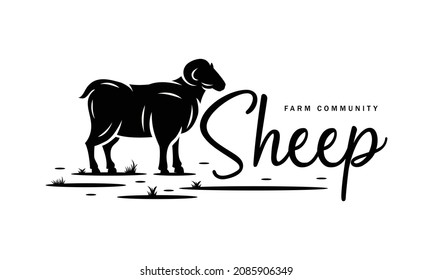 Sheep's Farm Community Logo Design - Isolated vector Illustration on white background - Silhouette character, icon, symbol, badge, emblem of a black goat