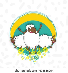 Sheep's with floral frame for Muslim Community, Festival of Sacrifice, Eid-Al-Adha Mubarak.