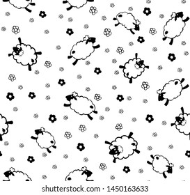 Sheeps  with flowers on white background