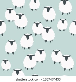 Sheeps, hand drawn backdrop. Colorful seamless pattern with animals. Decorative cute wallpaper, good for printing. Overlapping background vector