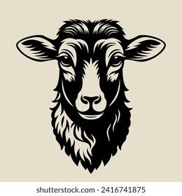 Sheep's Head farm animal black color. Vector illustration