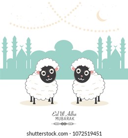Sheeps. Islamic festival of sacrifice, eid al adha celebration greeting card