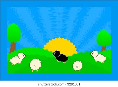 Sheeps in nature-illustration