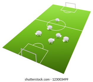 Sheeps on the football field, cartoon illustration