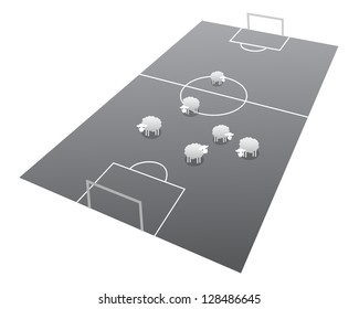 Sheeps on the soccer field, cartoon illustration