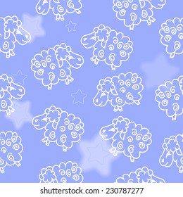 Sheeps in star sky seamless pattern