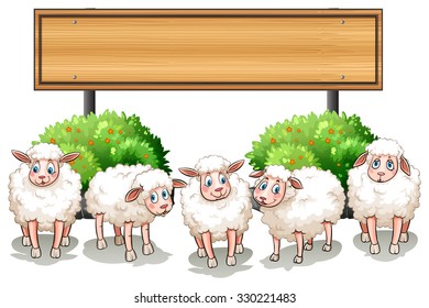 Sheeps and wooden sign illustration