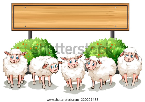 Sheeps and wooden sign illustration
