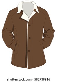 Sheepskin coat brown realistic vector illustration isolated