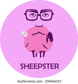 Sheepster pink & violet vector greeting card