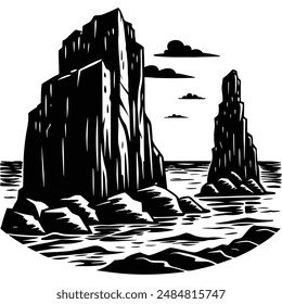 Sheer Rocky Cliffs Standing Tall by the Ocean Silhouette