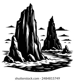 Sheer Rocky Cliffs Standing Tall by the Ocean Silhouette