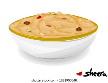 sheera o Suji ka halwa indio Sweet Dish Food Vector