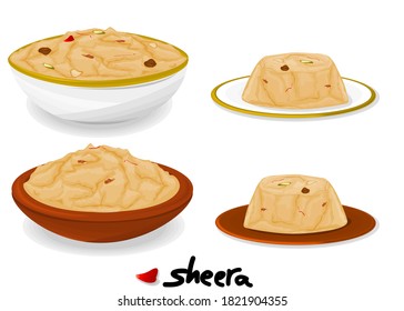 sheera or Suji ka halwa indian Sweet Dish Food Vector