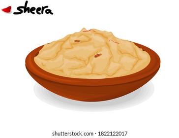 sheera or Suji ka halwa indian Sweet Dish Food Vector