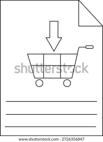 Sheet arrow down to shopping cart over lines corner folded