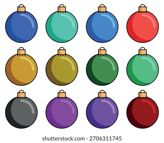 Folha de ícones coloridos variados da bola de Natal