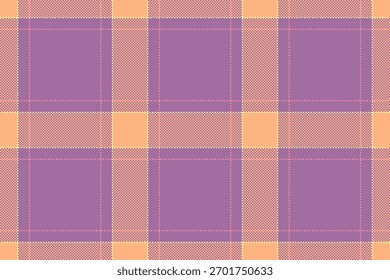 Sheet background textile plaid, site seamless fabric tartan. Tradition pattern texture check vector in magenta and orange colors palette.