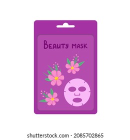Sheet beauty mask,facial mask cosmetics packaging. Vector Illustration for printing, backgrounds, covers, packaging, greeting cards, posters, textile, seasonal design. Isolated on white background.