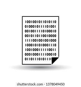 Sheet With Binary Code Icon. Black on White Background With Shadow. Vector Illustration.
