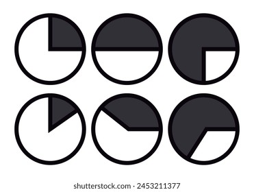 Sheet of black pie chart icons with portions.