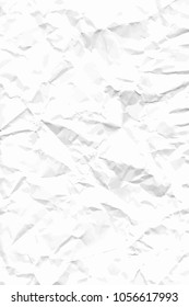 Sheet of blank white crumpled paper background texture. Vector illustration backdrop, vertical format.